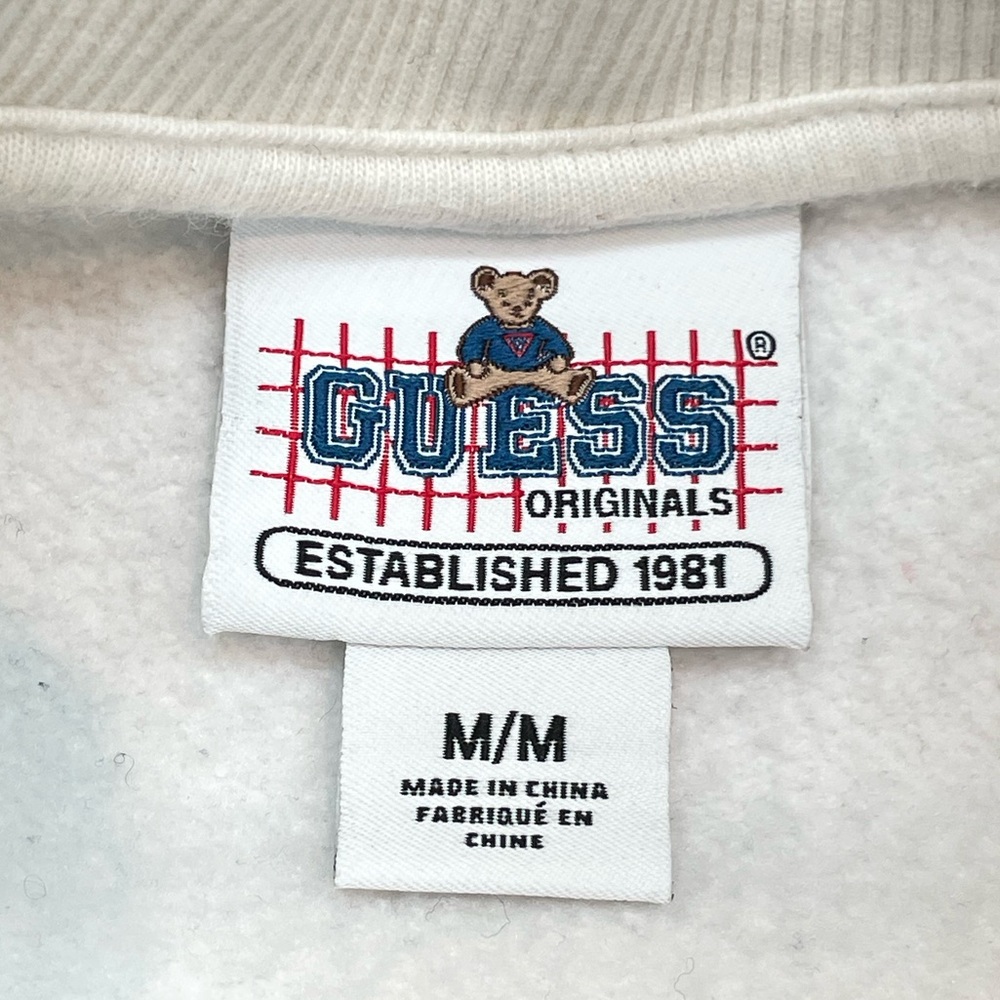 GUESS Originals Teddy Bear Sweatshirt White Blue Graphic Logo Medium - Picture 5 of 8